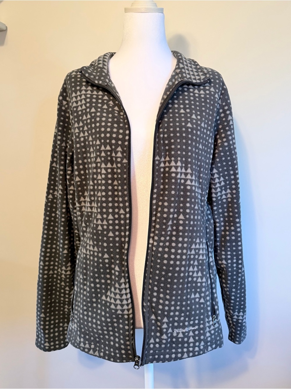 Eddie Bauer Gray Patterned Fleece Zip Jacket Size Large